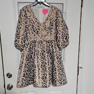 Lilly Pulitzer Gold and Brown Leopard Print Kids Dress